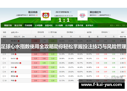 足球心水指数使用全攻略助你轻松掌握投注技巧与风险管理